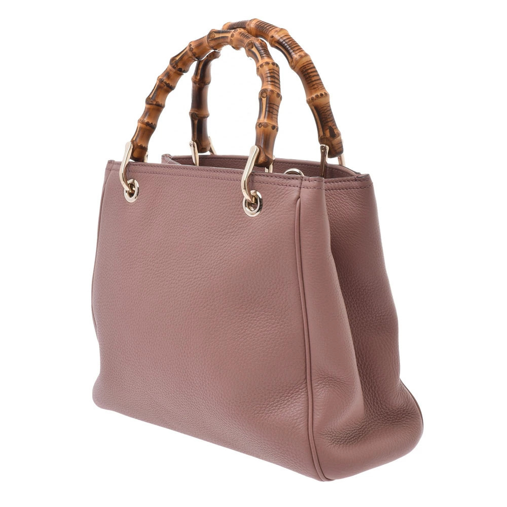 Gucci Beige Leather Bag Pink 2way Bamboo Tan Pink
